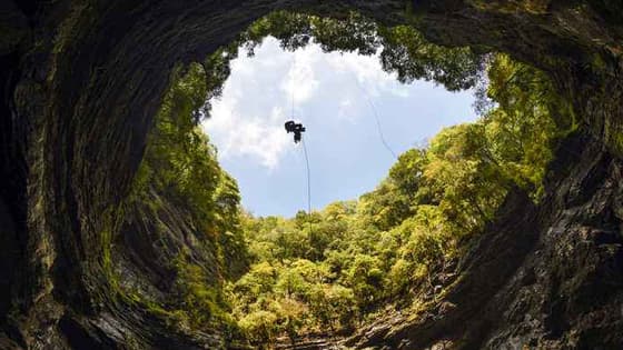 A very exciting extreme sport, a canyon crossing in Hanzhoung, Shaanxi.