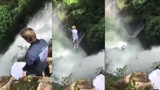 The man jumped from such a high place into the water.
