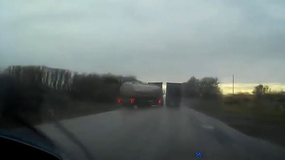 The truck on the run wants to go beyond the truck ahead.