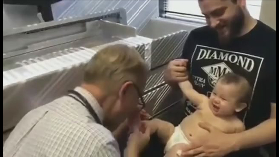 The doctor gave the child an injection, this full funny