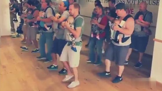 A group of fathers with strong body started to dance the lactation dance!