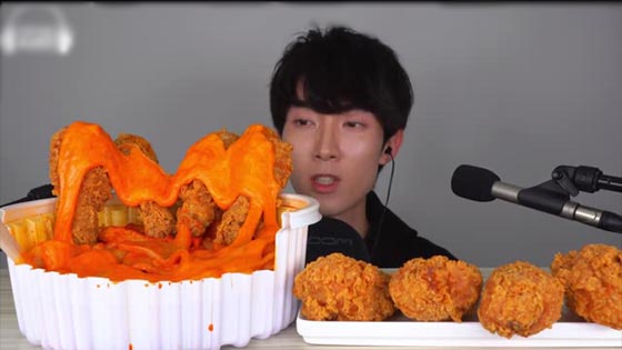 Live food: JaeYeol ASMR, fried chicken legs + fried rice cake + topped with turkey sauce.