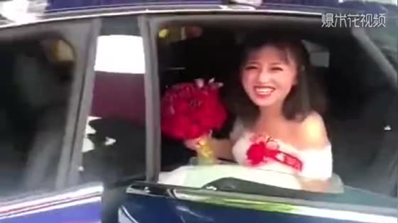 At a girlfriend's wedding, when the car door opened, the bride was a little too anxious.