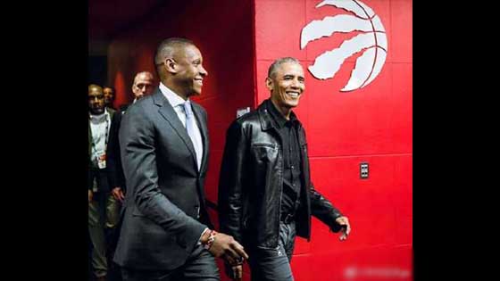 Obama appeared in Toronto, watching the Warriors vs. Raptors Finals G2.