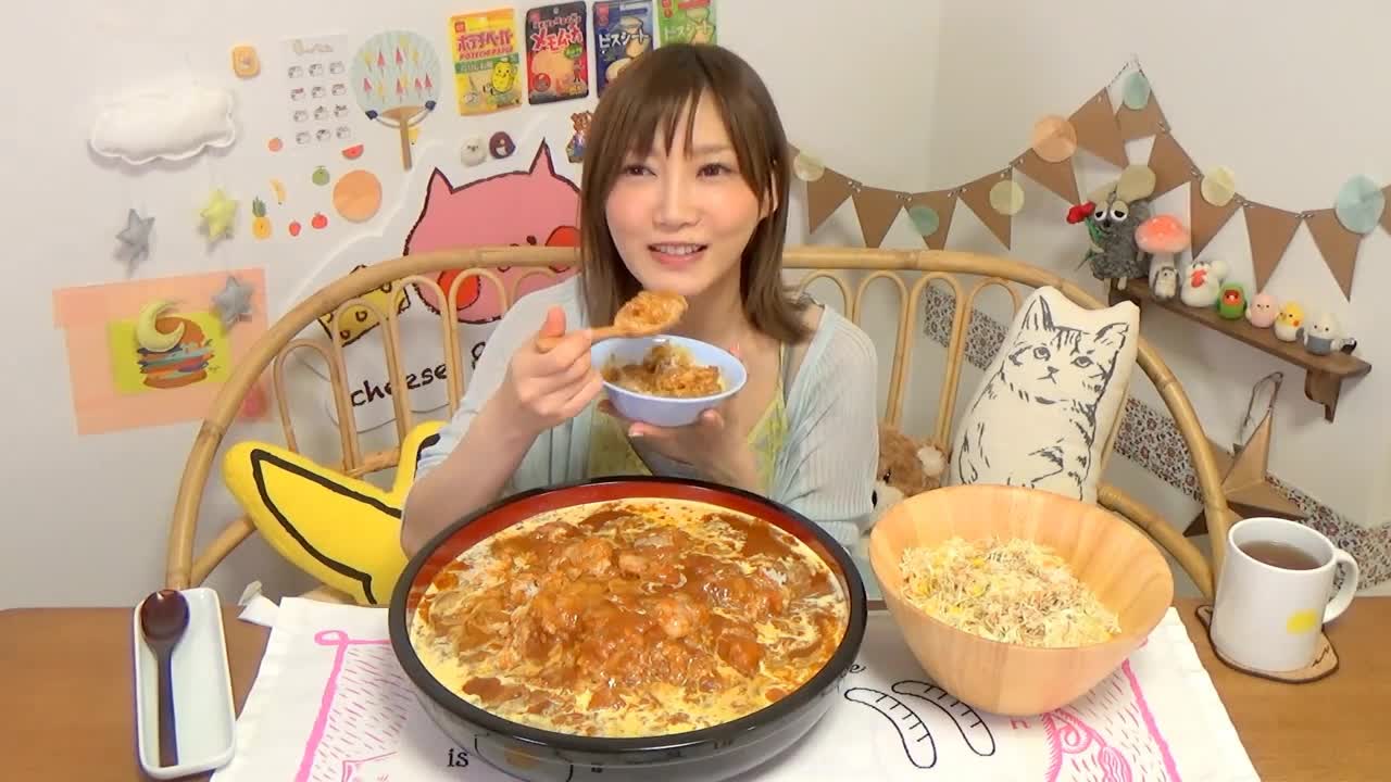 Japanese beauty Big Stomach King, instantly eat 6kg curry tomato shrimp!
