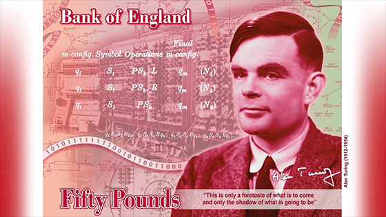 The new British £50 note will use the portrait of mathematician Alan Mathison Turing.
