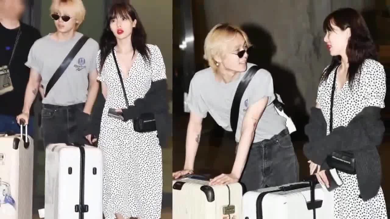 Panya Spotted Skirt appeared at the airport, her boyfriend Jin Xiaozhong accompanied her with her luggage.