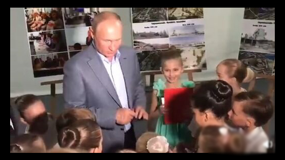 Putin kneels on one knee and kisses Little Loli, Touched!