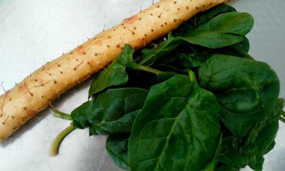 1 yam, 1 spinach, not fried or stewed, tender and smooth taste, often eat spleen and stomach iron and blood tonic