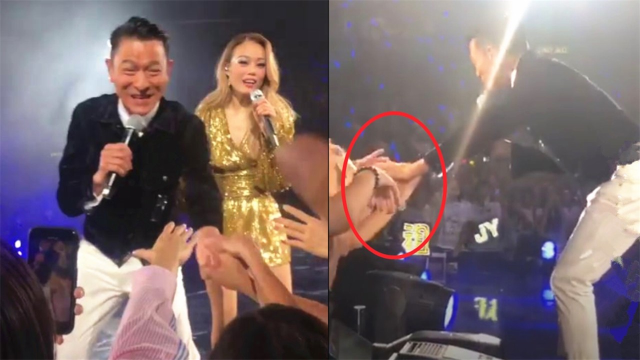 Andy Lau helped the grandchildren of the lineup concert, shaking hands with fans was caught, almost fell off the stage!