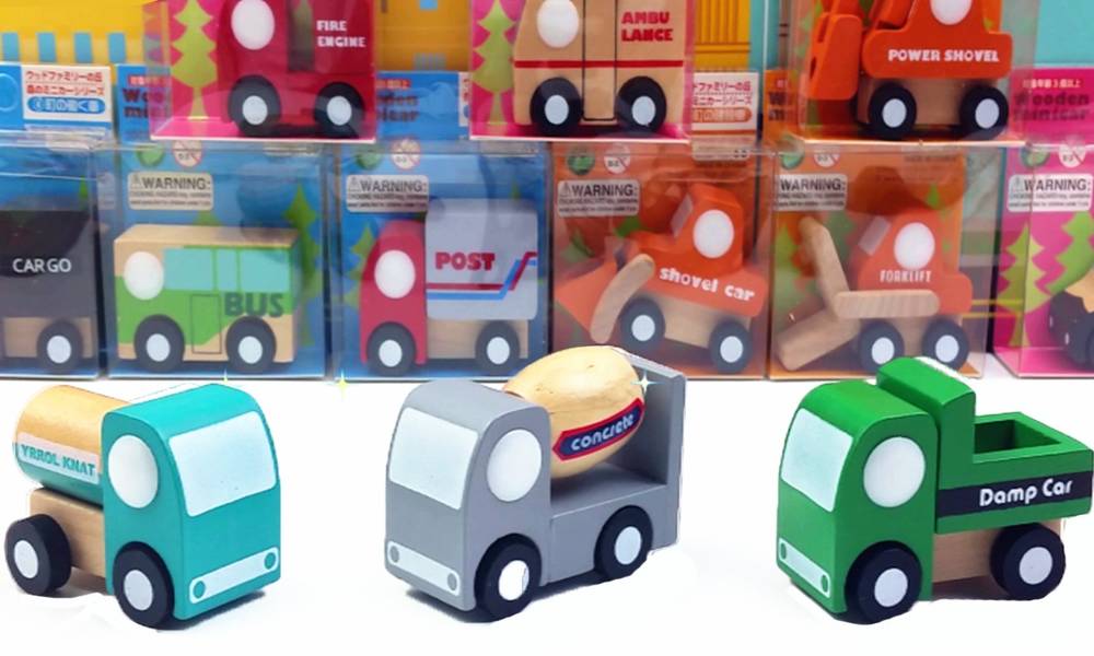 Three wooden engineering trucks toy building blocks Truck Toy Truck