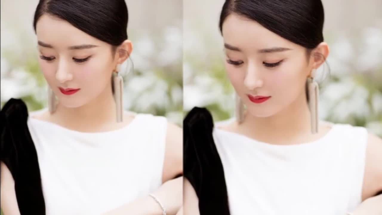 Zhao Liying's reworking picture shows that the white dress with black silk scarf is in good condition