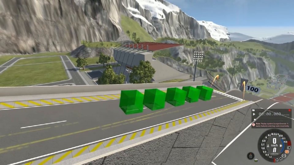 BeamNG: The mixer hit a green jelly block on the road! The car body was hit and erected to take off directly.