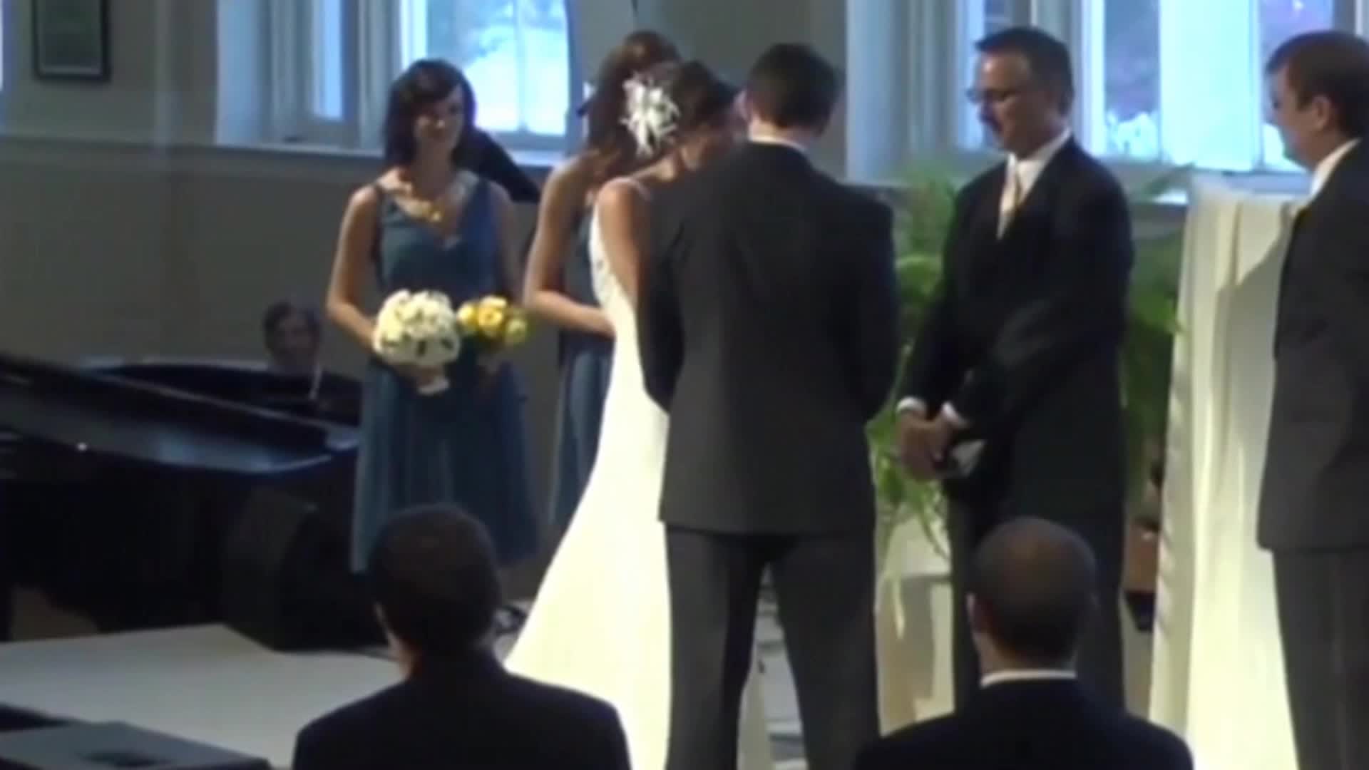 The whisper between the bride and groom was caught by the microphone.