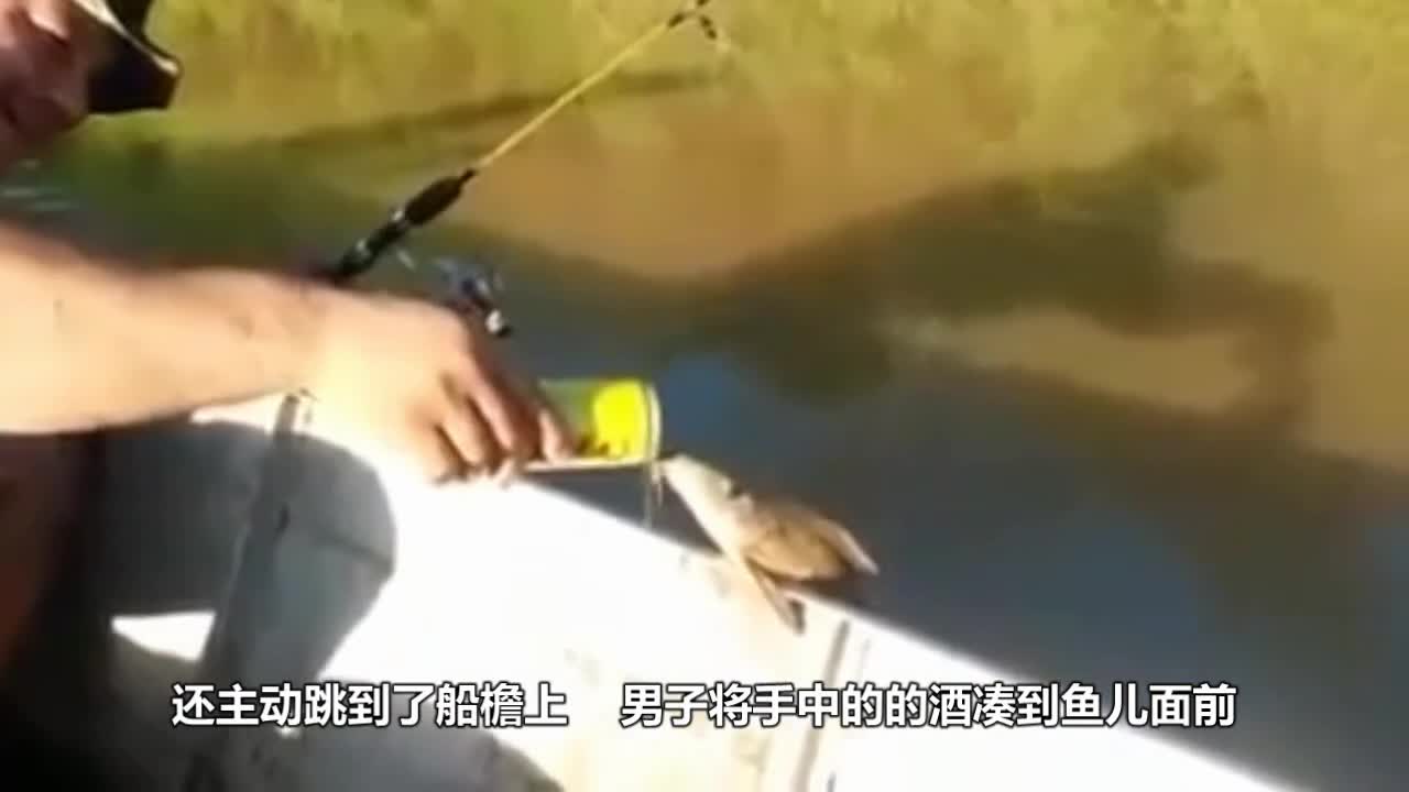 The man drank while fishing, but he didn't expect to attract a drinkable fish.