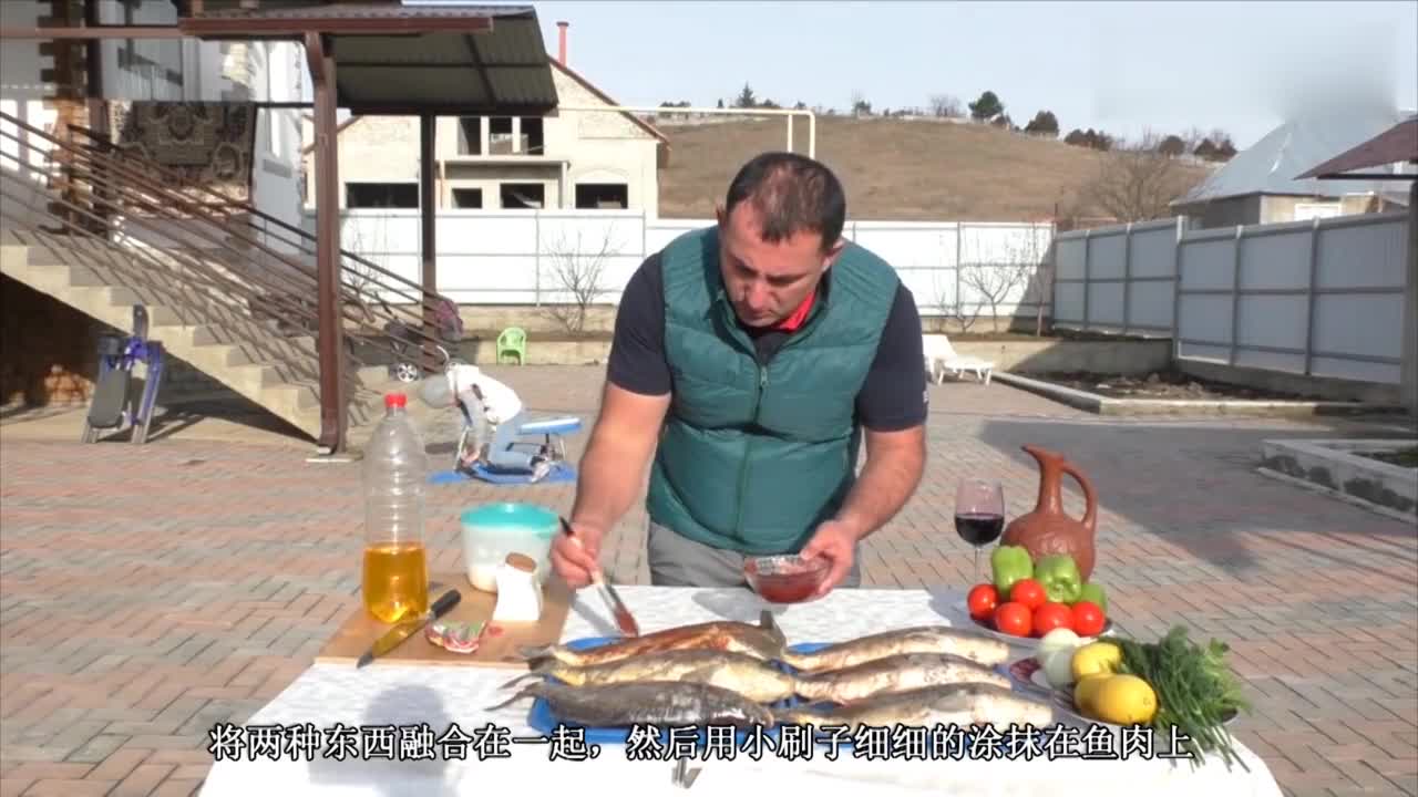 Russian uncle cooks six fish at a time and eats one whole fish for his daughters.