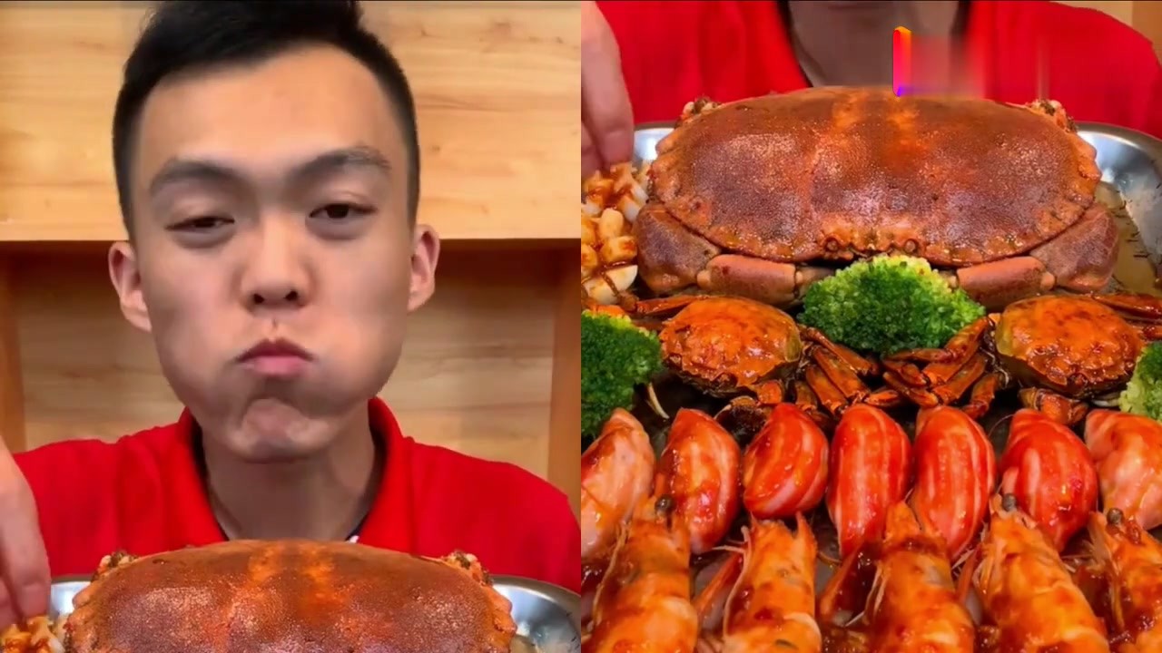 Little brother live broadcasts shrimp, bread crab, hairy crab platter, forgive me to be frank, yearning for life!