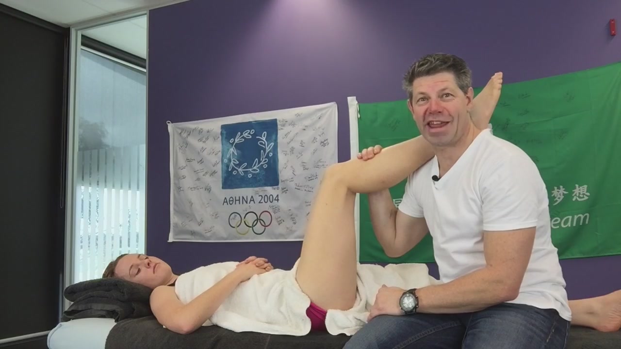 Massage Room Video:Stuart Hinds help sister Hamstring Muscles massage