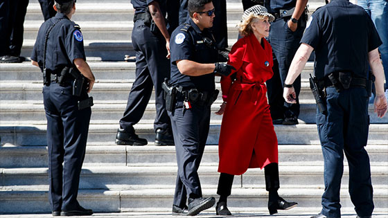 Jane Fonda arrested in Washington, DC while in a climate crisis demonstration.