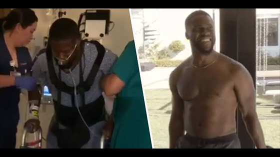 Kevin Hart physical therapy sessions and eventually in recovery video